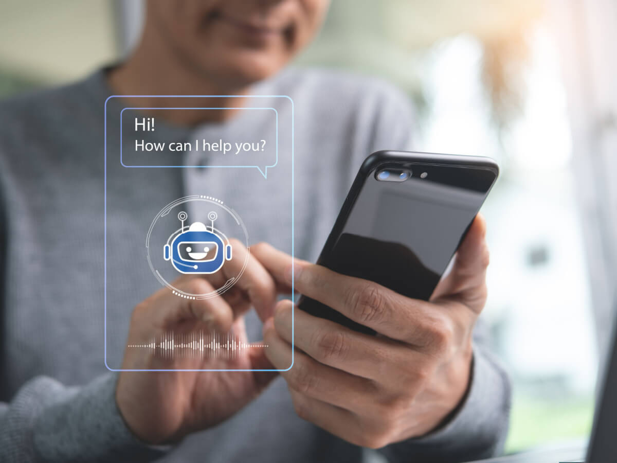 Person interacting with chatbot for customer service. 